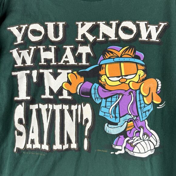 Vintage Garfield Sweatshirt Women’s Large Green Rap Hip Hop Signet Sportswear - Picture 2 of 10